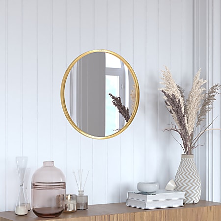 Flash Furniture Julianne Round Metal-Framed Wall Mirror, 20"H x 20"W x 3/4"D, Gold