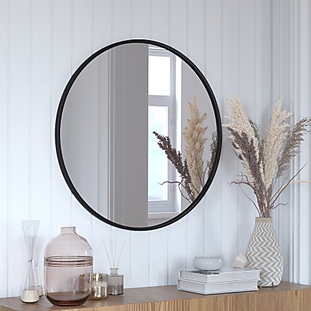 Flash Furniture Julianne Round Metal-Framed Wall Mirror, 30"H x 30"W x 3/4"D, Black
