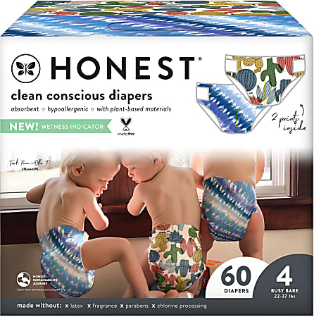 The Honest Company Clean Conscious Diapers, Size 4, Tie-Dye/Cactus, 60 Diapers Per Box
