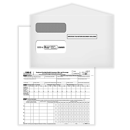 ComplyRight™ 1095-C Tax Forms Set, Employer-Provided Health Insurance Offer And Coverage Forms with Envelopes, Laser, 8-1/2" x 11", Set For 50 Employees