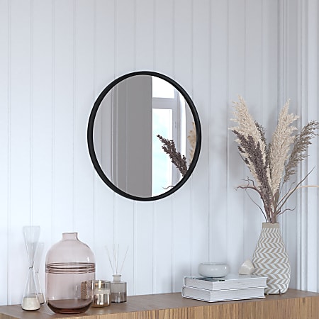 Flash Furniture Julianne Round Metal-Framed Wall Mirror, 20"H x 20"W x 3/4"D, Black
