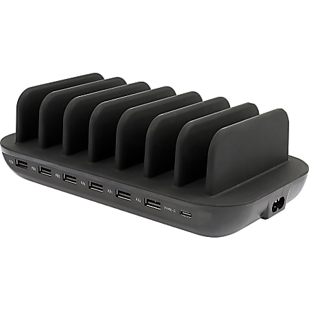 Naxa 7-Port USB Fast Charging Station - Docking - USB Device - Charging Capability - Black