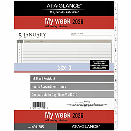 AT A GLANCE 2026 Weekly Planner Refill Loose Leaf Folio Size 8 12 x 11 ...