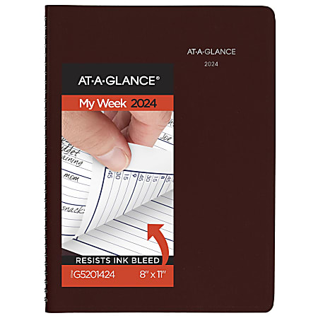 2024 AT-A-GLANCE® DayMinder Weekly Appointment Book Planner, 8" x 11", Burgundy, January To December 2024, G52014