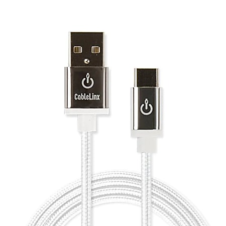 Limitless Innovations Cablelinx Elite USB Type-C To USB Type-A Braided Cable, 6', White, USBC-A72-002-GC
