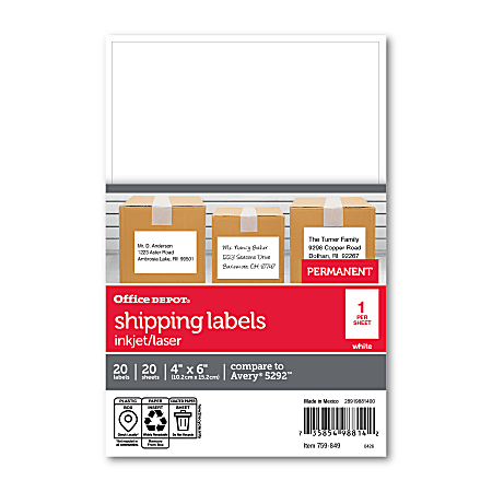 Office Depot® Brand Permanent ID Labels, OD98814, Rectangle, 4" x 6", White, Pack Of 20