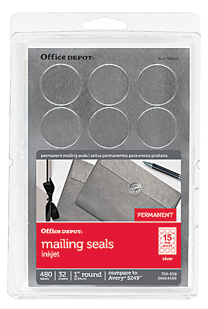 Office Depot® Brand Print-Or-Write Permanent Mailing Seals, 1" Diameter, Silver, Pack Of 480