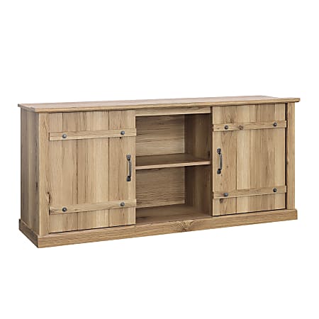 Sauder Select Farmhouse Entertainment Credenza with Sliding Doors, 28-1/2”H x 62-1/2”W x 16-3/4”D, Timber Oak