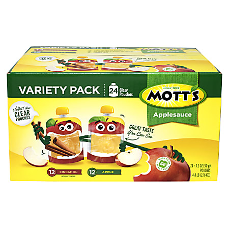 Mott's Applesauce Variety Pack, 4 Oz, Pack Of 24 Pouches