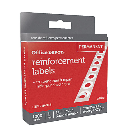 Office Depot® Brand Permanent Self-Adhesive Reinforcement Labels, 1/4" Diameter, White, Pack Of 1,000