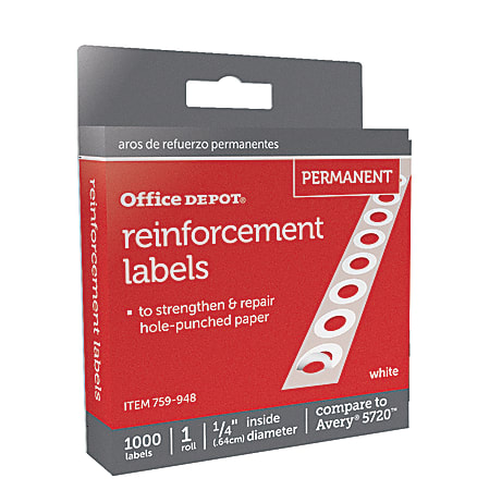 Office Depot Brand Permanent Self Adhesive Reinforcement Labels 14 Diameter  White Pack Of 1000 - Office Depot