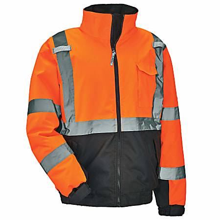 Ergodyne GloWear 8377 Type-R Class 3 Quilted Bomber Jacket, 4X, Orange