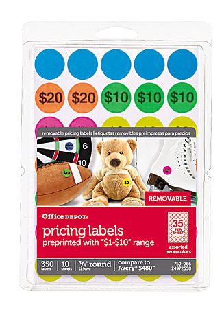 Office Depot Brand Preprinted Garage Sale Labels OD98784 Round 34 ...