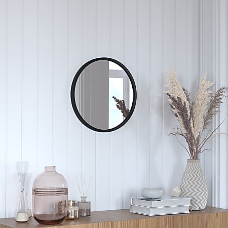 Flash Furniture Julianne Round Metal-Framed Wall Mirror, 16"H x 16"W x 3/4"D, Black