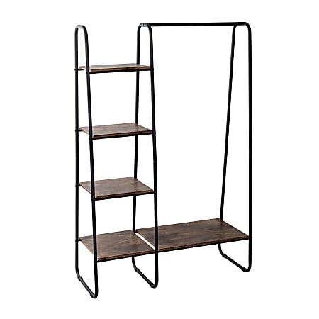Honey Can Do Freestanding Metal Clothing Rack With Wood Shelves, 59-5/8”H x 16”W x 39-7/16”D, Black/Natural