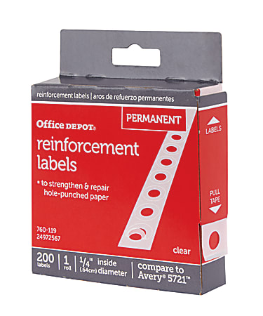Office Depot Brand Permanent Self Adhesive Reinforcement Labels 14 Diameter  Clear Pack Of 200 - Office Depot