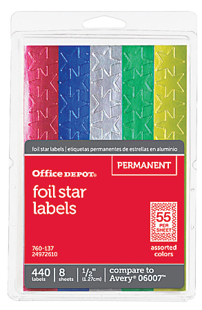 Assorted Colors 440 Reward Stickers 1/2" Diameter Avery Foil Star Stickers