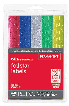 Office Depot® Brand Foil Stars, 1/2" Diameter, Assorted Colors, Pack Of 440