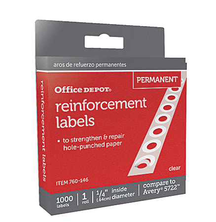 Office Depot® Brand Permanent Self-Adhesive Reinforcement Labels, 1/4" Diameter, Clear, Pack Of 1,000