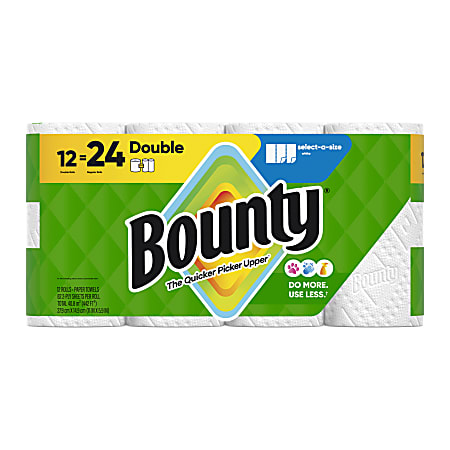 Bounty Paper Towels Select-A-Size Double Rolls, 12 Rolls Total/82 Sheets Per Roll, White