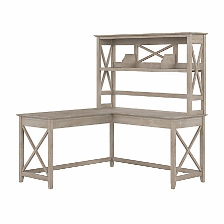 Bush Furniture Key West 60 W L Shaped Desk With Hutch Washed Gray