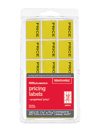 Office Depot® Brand Price Tags, 3/4" x 15/16", Yellow, Pack Of 180