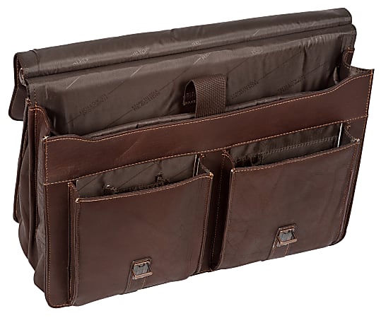 Kenneth Cole Reaction Colombian Leather Dowel Rod Portfolio With 15 Laptop Pocket Brown