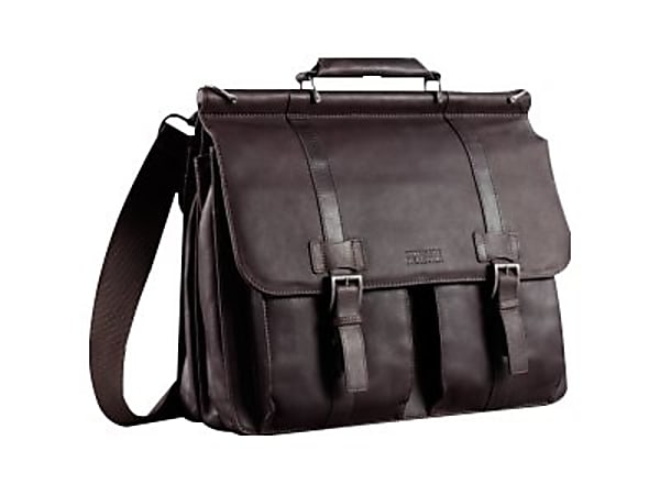 Kenneth Cole Reaction Colombian Leather Dowel Rod Portfolio With 15 Laptop Pocket Brown Office Depot