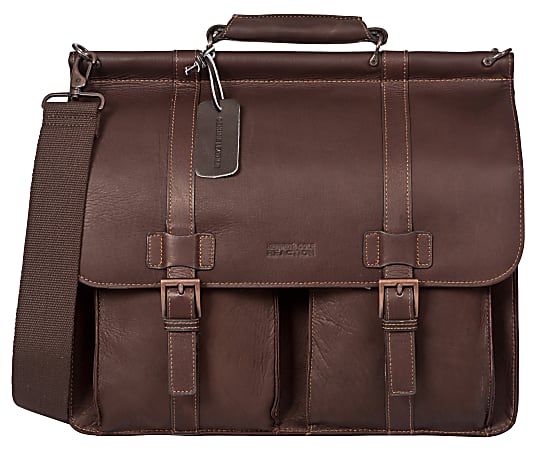 Kenneth Cole Reaction Colombian Leather Dowel Rod Portfolio With 15" Laptop Pocket, Brown