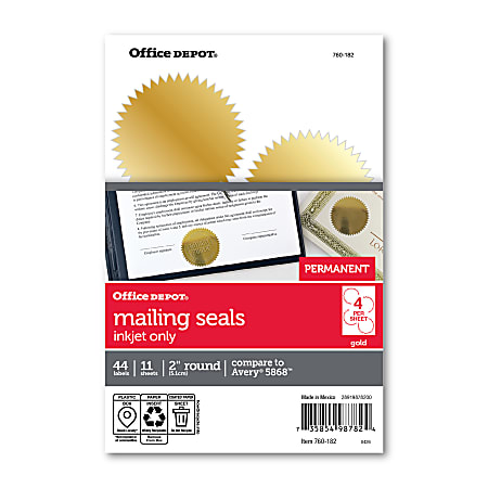 Office Depot&reg; Brand Permanent Self-Adhesive Notarial Seals, 2" Diameter, Pack Of 44