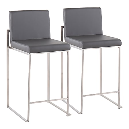 LumiSource Fuji Contemporary Counter Stools, Gray/Silver, Set Of 2 Stools, B26FUJIHBSSGY2