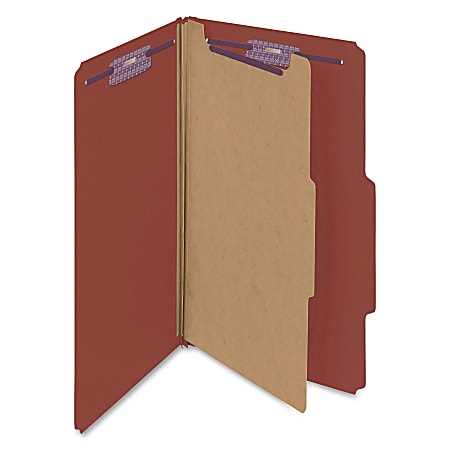 Smead® Classification Folders, Pressboard With SafeSHIELD® Fasteners, 1 Divider, 2" Expansion, Legal Size, 60% Recycled, Red, Box Of 10
