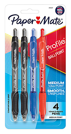 Paper Mate Ballpoint Pen, Profile Retractable Pen, Medium Point (1.0mm), Assorted, 4 Count