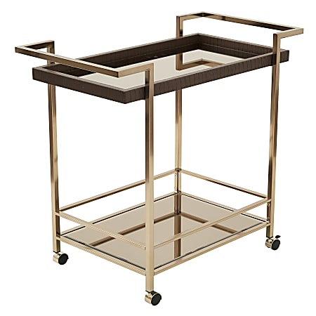 Office Star™ Isabella 32"H x 36"W x 19"D Wine Cart With Glass Top, Champagne/Bronze