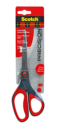 Scotch® Precision Scissors, 8", Pointed, Gray/Red
