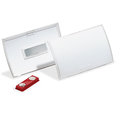 DURABLE® CLICK FOLD® Convex Magnetic Name Badge Holder - 2-1/8" x 3-5/8" - Plastic - Transparent - 10 / Box