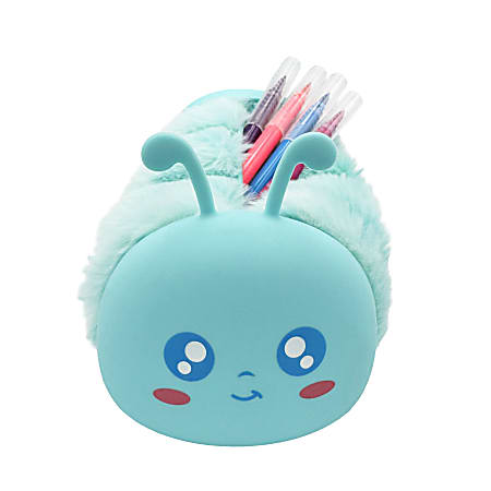 Little Yellow Bicycle® Plush Silicone Pencil Case, Caterpillar, 2-3/4” x 8-1/4”, Blue