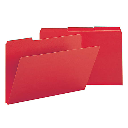 Smead® 1/3-Cut Color Pressboard Tab Folders, Legal Size, 50% Recycled, Bright Red, Box Of 25