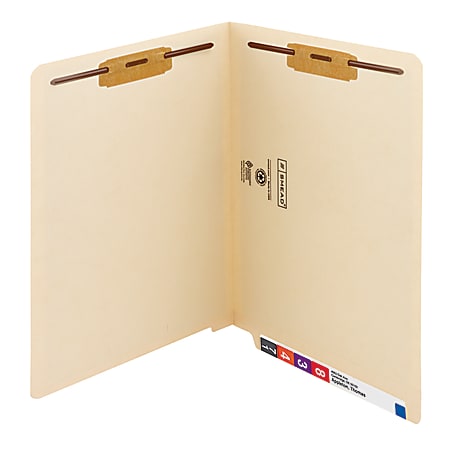 Smead® End-Tab Folders With 2 Fasteners, Straight Cut, Letter Size, Manila, Box Of 50