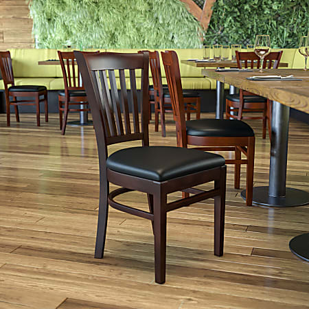 Flash Furniture Vertical Slat Back Restaurant Chair, Black/Walnut