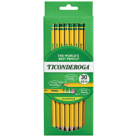 Ticonderoga® Pencils , Pre-Sharpened, #2 Soft Lead, Yellow Barrel, Box Of 30