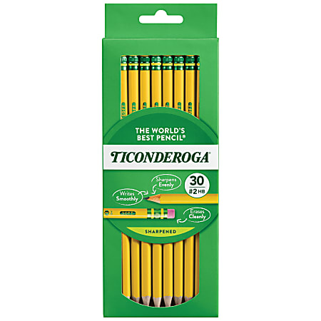 Ticonderoga&reg; Pencils , Pre-Sharpened, #2 Soft Lead, Yellow Barrel, Box Of 30