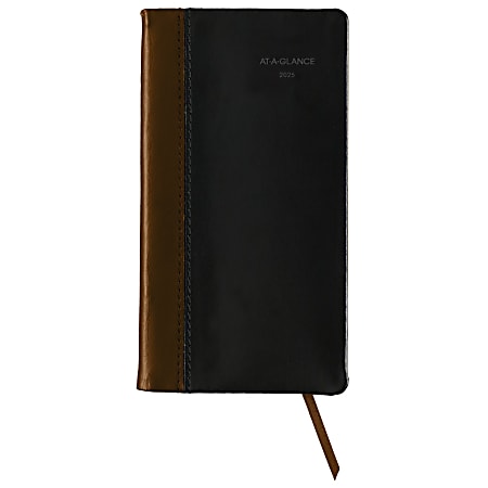 2025 AT-A-GLANCE® Fine Diary® Weekly/Monthly Diary, 3" x 6", Black/Brown, January To December, 740205