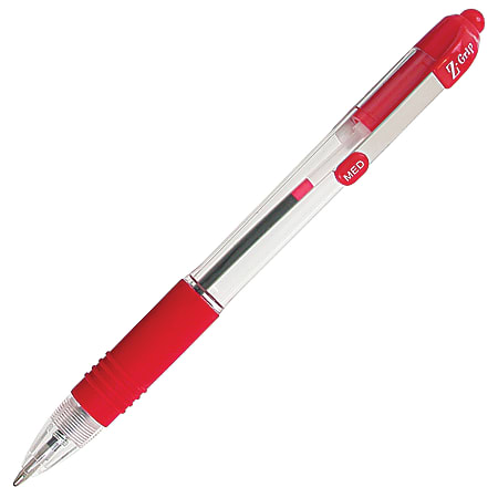 Zebra® Pen Z-Grip® Retractable Ballpoint Pens, Pack Of 12, Medium Point, 1.0 mm, Clear Barrel, Red Ink