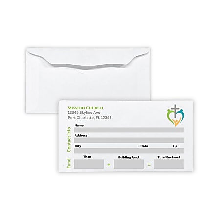 Custom Easy Open Flap Church Tithing/Offering Envelopes, Full Color Front ,  3-1/8" x 6-1/4", 24 LB White Wove, Box Of 500