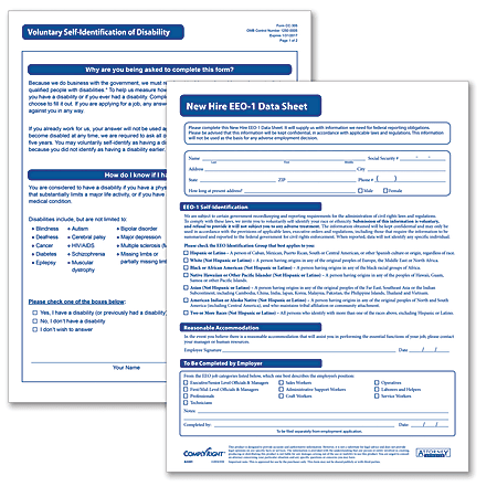 ComplyRight Voluntary Self-Identification Of Disability And EEO-1 Forms, 8 1/2" x 11", White, Bundle Of 100