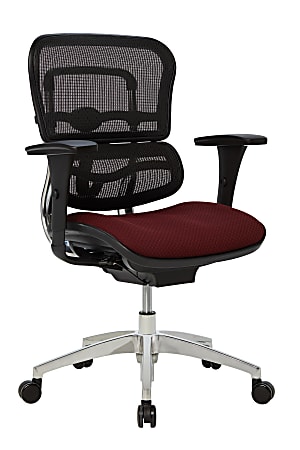 WorkPro® 12000 Series Ergonomic Mesh/Premium Fabric Mid-Back Chair, Black/Burgundy, BIFMA Compliant