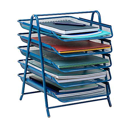 Mind Reader 5-Tier Paper Tray Desktop Organizer Metal Mesh, 15"H x 14"W x 11-3/4" L,, Turquoise