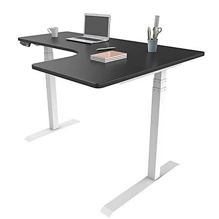 Loctek Height-Adjustable Corner Desk With Right Return, Black/White