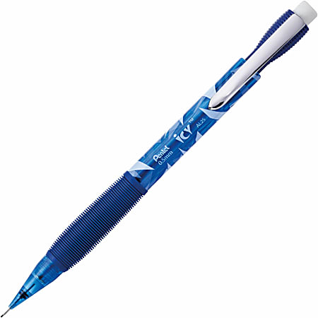 Pentel® Icy™ Mechanical Pencil, 0.5mm, #2 Lead, Blue/Transparent Barrel, Pack Of 12